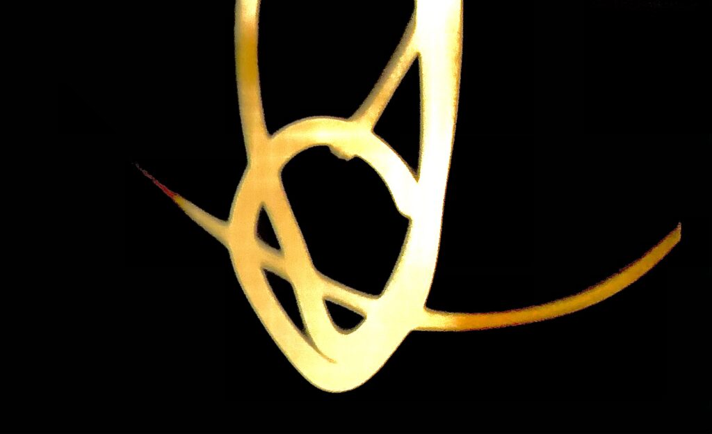 Abstract gold light trails on black background, contemporary digital art