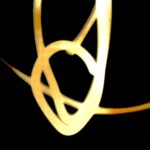 Abstract gold light trails on black background, contemporary digital art