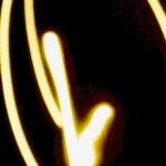 Animated abstract gold light trails on black background, contemporary digital art by Layne Morgan