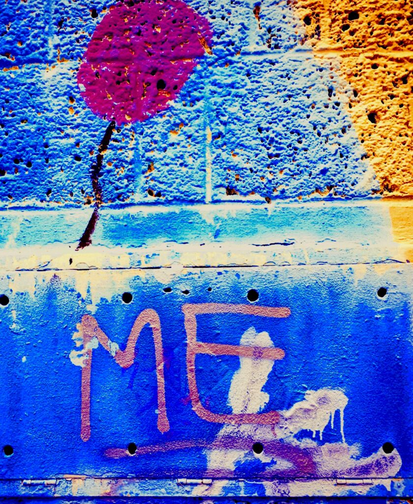 Colorful mixed media abstract with paint textures and graphic elements, contemporary artwork by Layne Morgan