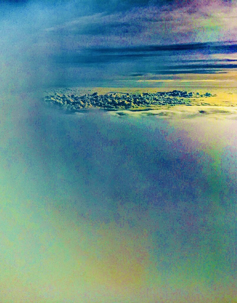 Abstract aerial shoreline with soft green and blue gradient tones, contemporary digital art by Layne Morgan