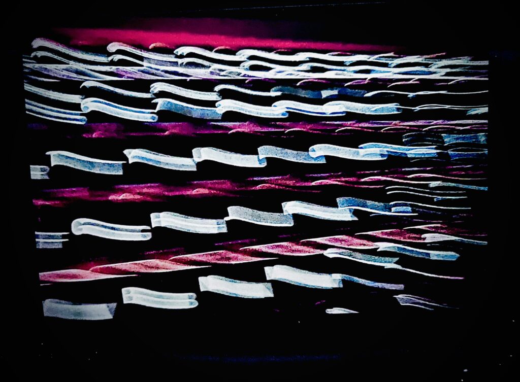 Abstract glitch wave pattern with neon lines on black background, contemporary digital art by Layne Morgan