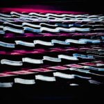 Abstract glitch wave pattern with neon lines on black background, contemporary digital art by Layne Morgan