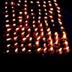 Abstract glowing red and orange lights in grid pattern, contemporary digital art by Layne Morgan