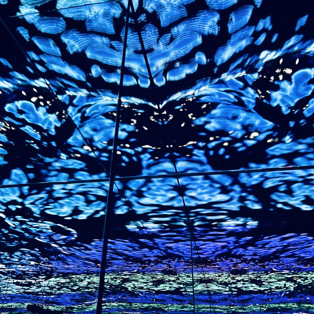 Blue abstract water reflection with textured light patterns, contemporary digital art by Layne Morgan