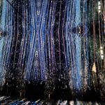 Abstract vertical light streaks resembling forest or rain, contemporary digital art by Layne Morgan