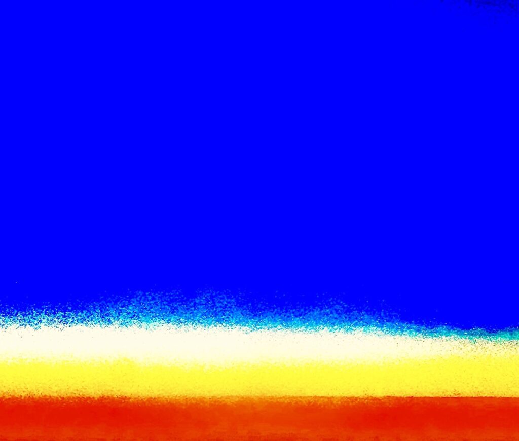 Abstract color field photograph with blue sky gradient and yellow-red horizon by Layne Morgan
