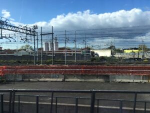 Urban rail yard and train tracks infrastructure fine art urban photography by Layne Morgan