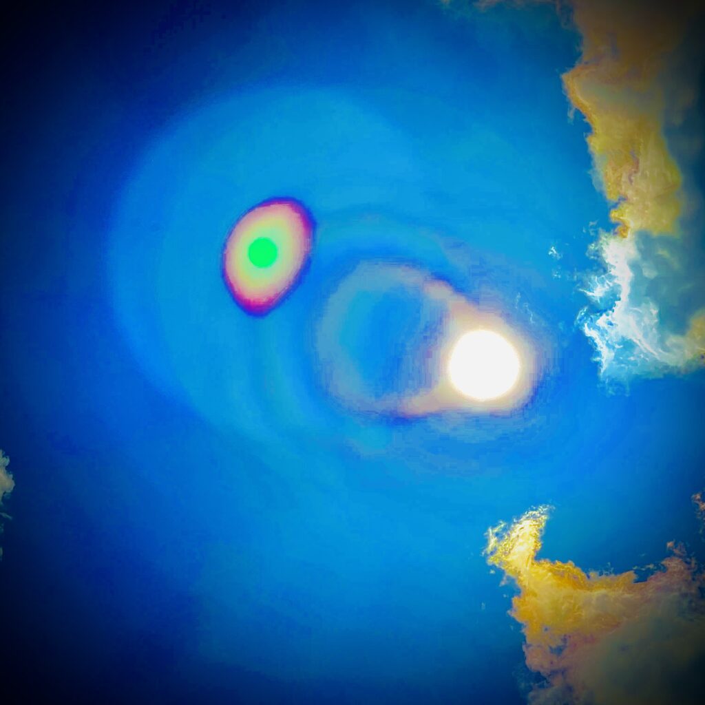 Abstract aerial light pattern in the sky with atmospheric colors