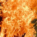 Abstract flame texture with intense orange fire patterns